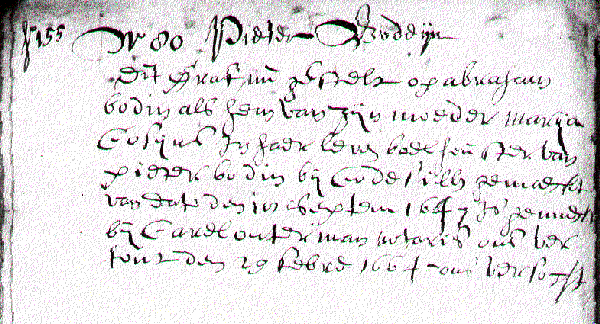 Entry for Abraham Bodine in 1663 gravebook
