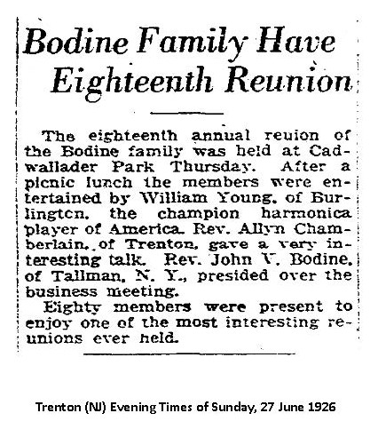 1926 Bodine Family Reunion in Trenton, NJ