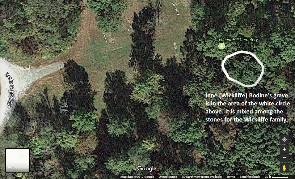 Map to Jane Bodine's grave in Crescent Hill Cemetery.