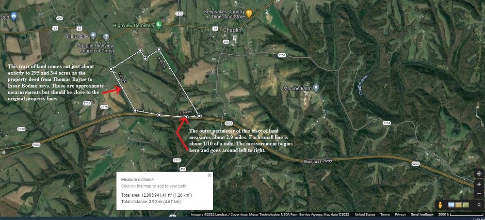 Location of Isaac's land on a satellite view of the area
