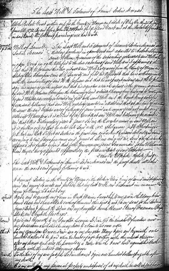 Will of
Samuel Bodine - page 1