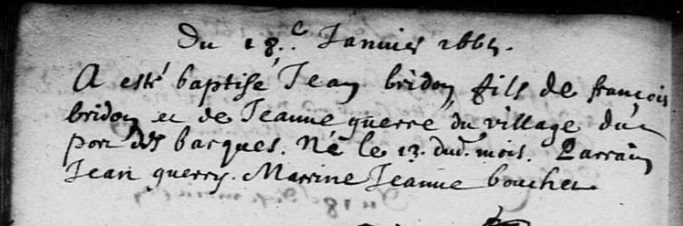 Baptismal Record of Jean Bridon